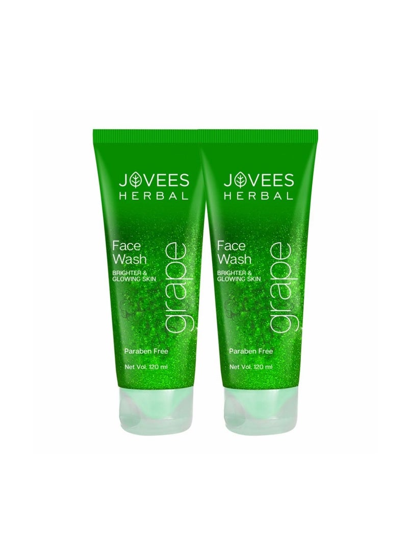 Jovees Herbal Grape Face Wash With Grape Seed & Orange Peel Extracts | For Brighter & Glowing Skin | Reduces Uneven Skin Tone & Fine Lines | For All Skin Types 120 ML (Pack of 2)