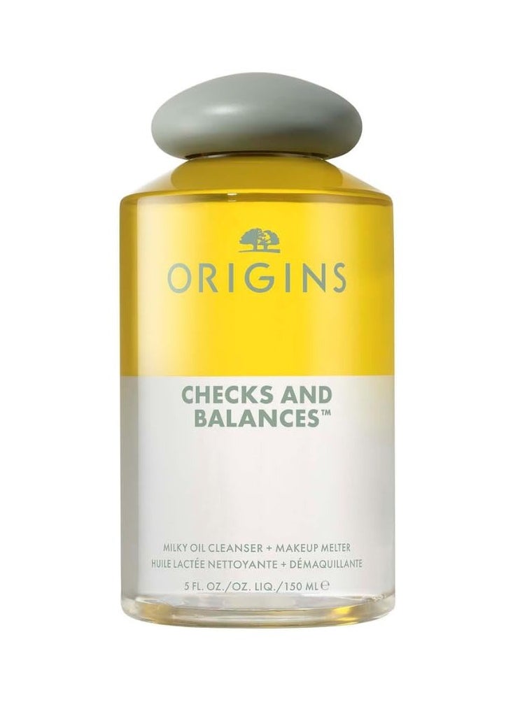 Origins Checks and Balances Milky Oil Cleanser + Makeup Melter | Softens Skin & Removes Makeup | With Squalane & Plant-Derived Glycerin, 5 Fl Oz