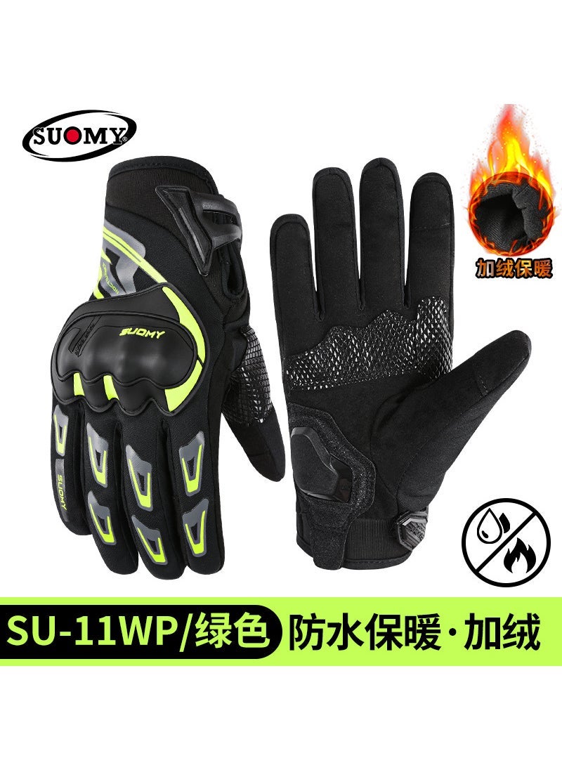 Motorcycle Gloves Womens Winter Warm Thickened Anti-fall Cold Knight Equipment Racing Motorcycle Four Seasons Gloves for Men Green