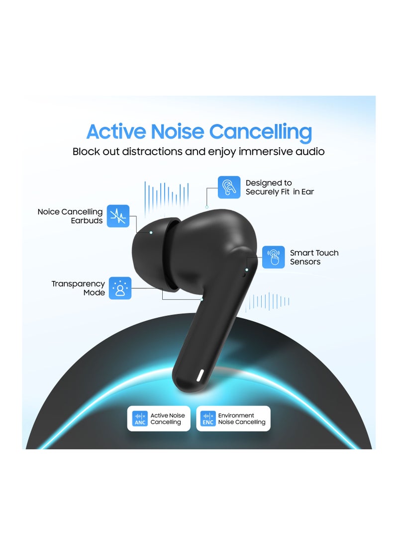 Swiss Military Victor 4 Wireless Earbuds Bluetooth with Active Noise Cancelling, ENC, 5hr Music, Wireless Charging Case,150hr Standby, Compatible with iPhones, Samsung and other Smartphones (Black)
