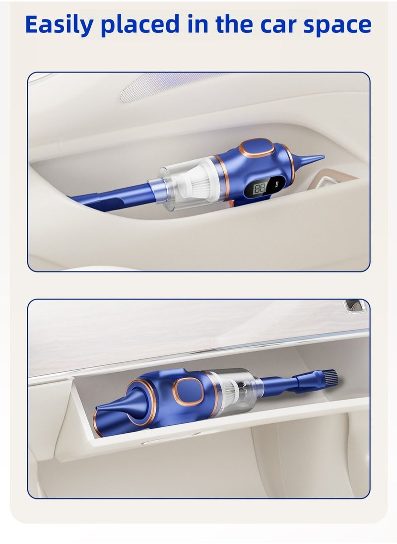 Mini Car Vacuum Portable Cordless Handheld Vacuum, Vacuum Cleaner and Air Duster 2 in 1 with Multi-Nozzles for Car, Computer, Sofa, Office, Pet, Home Blue