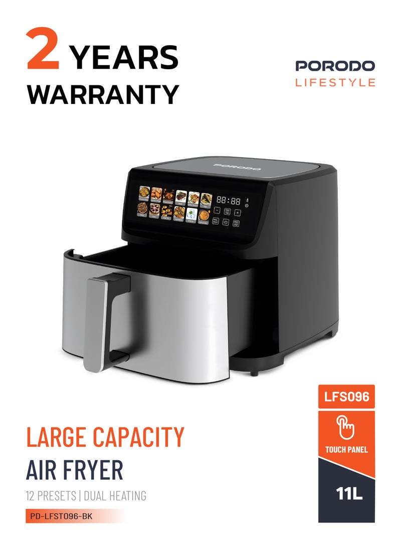 Lifestyle Large Capacity 2200W Air Fryer 11L with 12 Presets | Dual Heating & Dual Heating Technology / Automatic Shut-Off / Non-Stick Pot & Tray / Touch Panel - Black