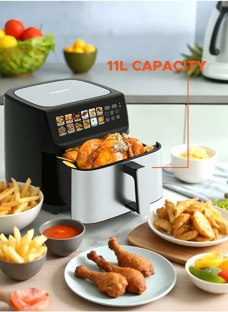 Lifestyle Large Capacity 2200W Air Fryer 11L with 12 Presets / Dual Heating Technology / Automatic Shut-Off / Non-Stick Pot & Tray / Touch Panel / Air Fry / Ideal for Fries, Steak, Chicken, Cake, Meat, Bread & etc. - Black