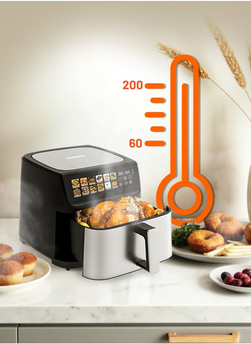 Lifestyle Large Capacity 2200W Air Fryer 11L with 12 Presets / Dual Heating Technology / Automatic Shut-Off / Non-Stick Pot & Tray / Touch Panel / Air Fry / Ideal for Fries, Steak, Chicken, Cake, Meat, Bread & etc. - Black