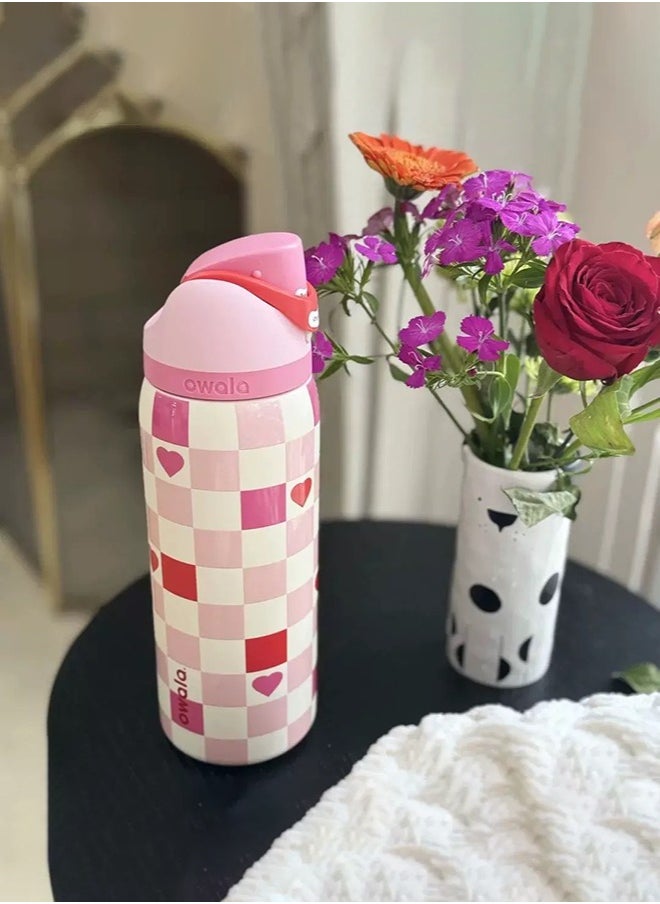 FreeSip Insulated Stainless Steel Water Bottle with Straw for Sports and Travel, BPA-Free, 32-Ounce, pink