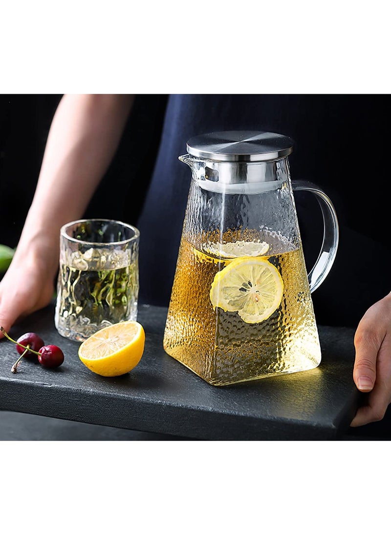 Glass Water Jar With Stainless Steel Lid, 1500ml Heat Resistant Borosilicate Glass Pitcher With Handle Jug For Hot and Cold Water,Ice Tea And Juice Beverage