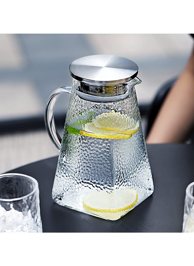 Glass Water Jar With Stainless Steel Lid, 1500ml Heat Resistant Borosilicate Glass Pitcher With Handle Jug For Hot and Cold Water,Ice Tea And Juice Beverage