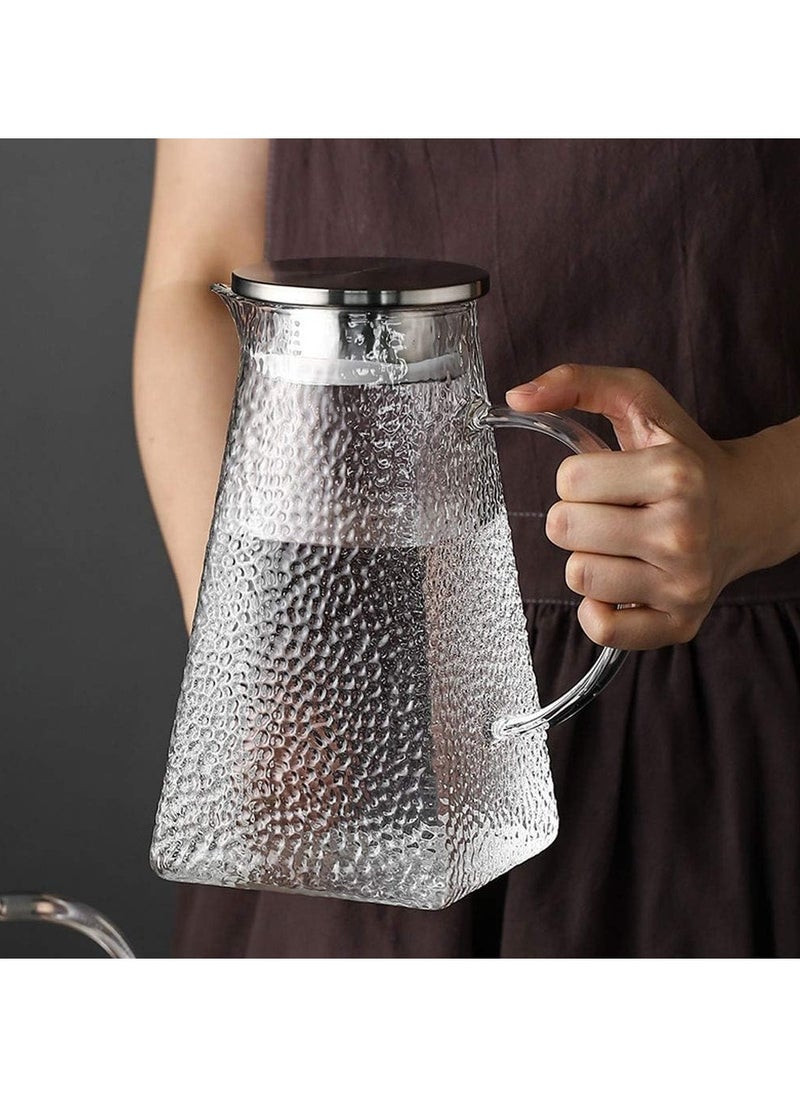 Glass Water Jar With Stainless Steel Lid, 1500ml Heat Resistant Borosilicate Glass Pitcher With Handle Jug For Hot and Cold Water,Ice Tea And Juice Beverage