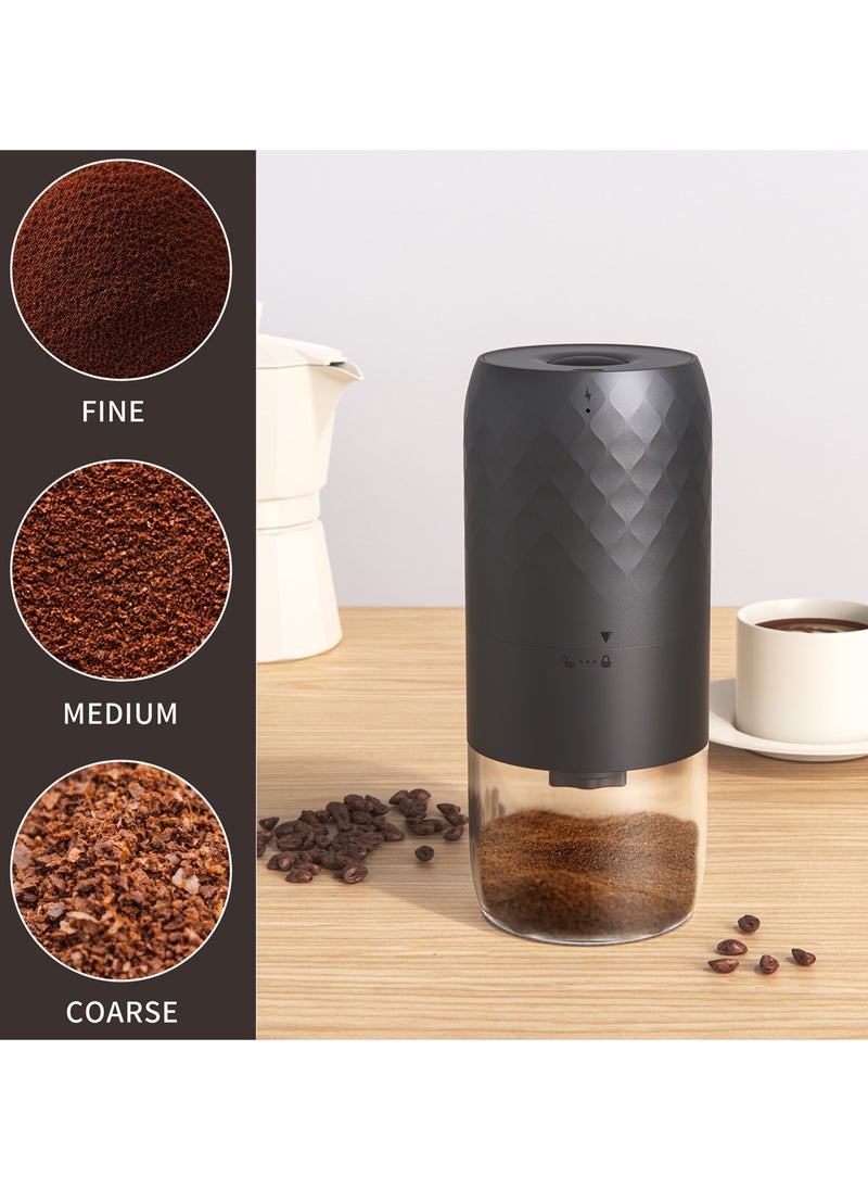 Portable Coffee Grinder, Rechargeable Electric Burr Grinder with Internal Adjustable Grind Settings (Black diamond-patterned)