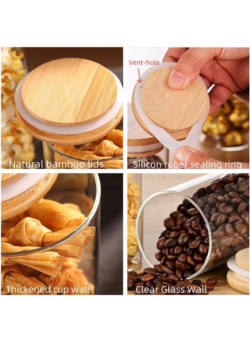 16-Pack 300 ML(10.56 oz)Glass Jars With Wooden Lids, Spice  Glass Airtight Canisters Sets, Glass Food Storage Container, Pantry Organization and Storage Jars,Suitable For Tea, Candy, Spices