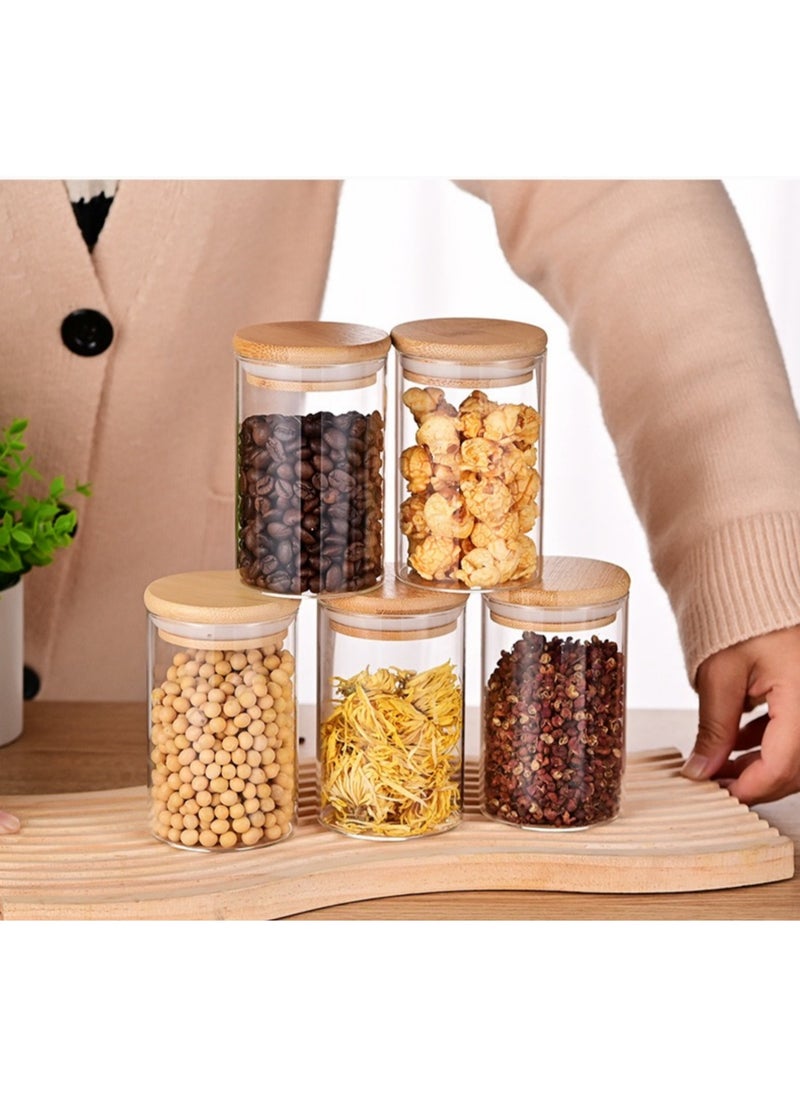 16-Pack 300 ML(10.56 oz)Glass Jars With Wooden Lids, Spice  Glass Airtight Canisters Sets, Glass Food Storage Container, Pantry Organization and Storage Jars,Suitable For Tea, Candy, Spices