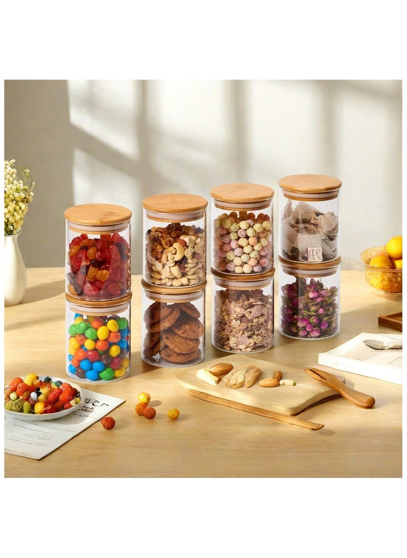 16-Pack 300 ML(10.56 oz)Glass Jars With Wooden Lids, Spice  Glass Airtight Canisters Sets, Glass Food Storage Container, Pantry Organization and Storage Jars,Suitable For Tea, Candy, Spices