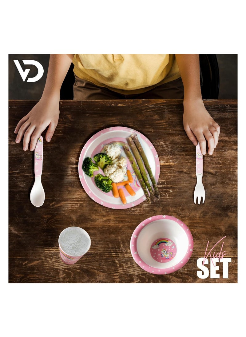 Melamine Baby Set Baby Dinnerware Children's Dinnerware Set Includes Plate Bowl Glass Spoon And Fork Non BPA Made Of Durable Material And Perfect For Kids Set Of 5