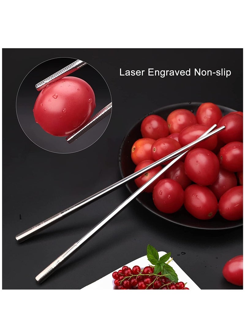 Stainless Steel Chopsticks, Silver Metal Reusable Chopsticks, Dishwasher Safe Metal Chopsticks Square Lightweight Chop Non-slip Sticks, Gift Set 5 Pairs