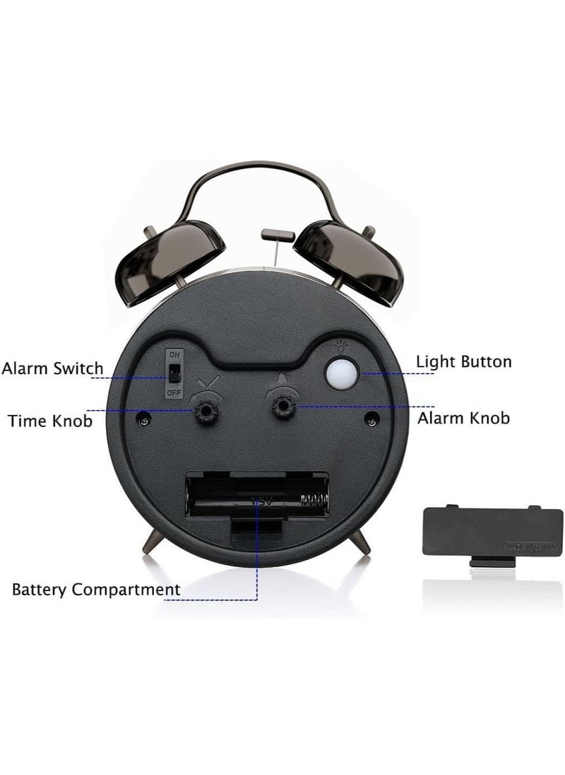 Dual bell alarm clock,loud alarm clock with backlight,silent clock for bedroom or office,perfect for people who sleep too much, retro alarm clock