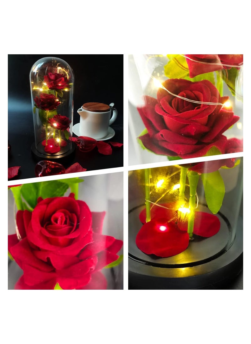 Galaxy Rose Gift - 3 Glass Roses with LED Dome, Perfect for Mother's Day, Anniversaries u0026 Birthdays - Unique Artificial Flower Gift for Her