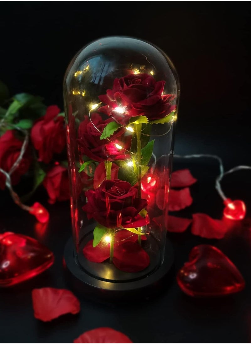 Galaxy Rose Gift - 3 Glass Roses with LED Dome, Perfect for Mother's Day, Anniversaries u0026 Birthdays - Unique Artificial Flower Gift for Her
