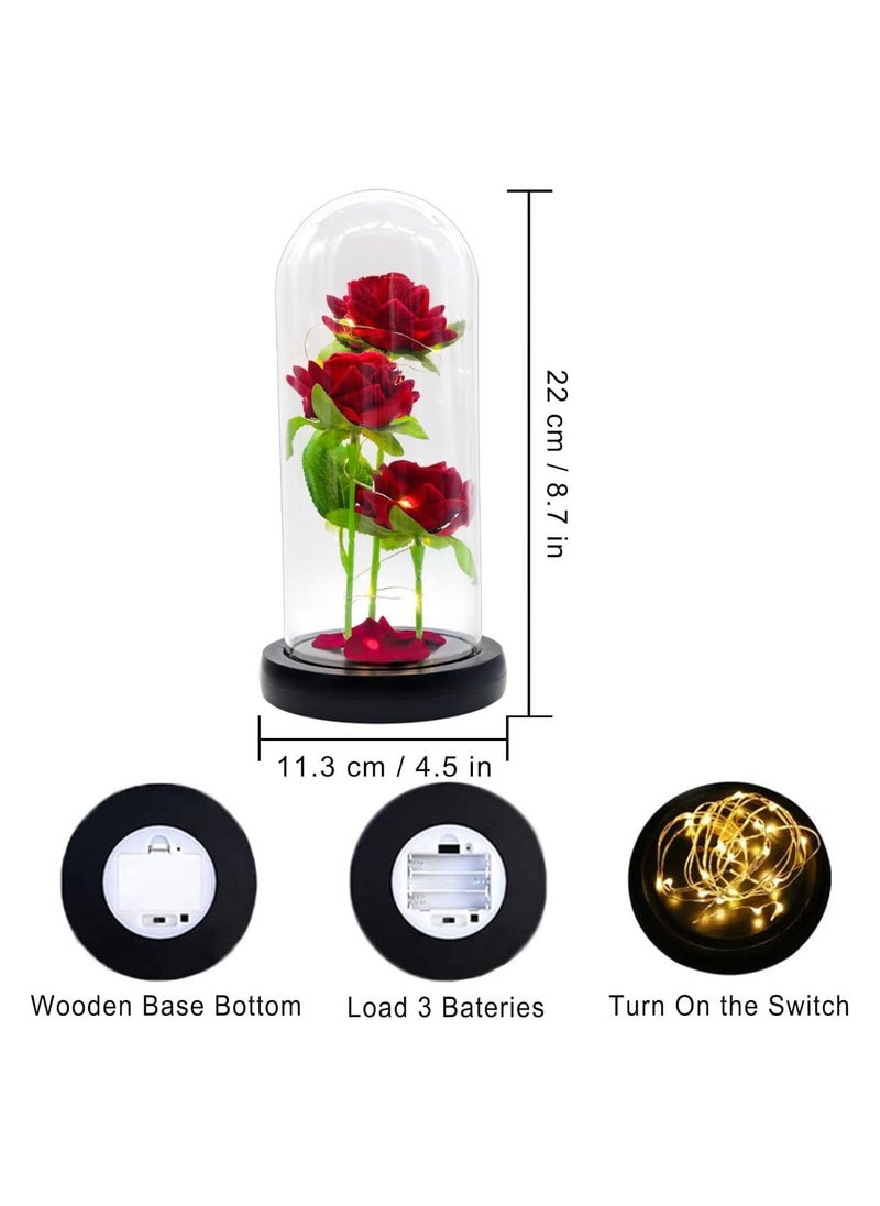 Galaxy Rose Gift - 3 Glass Roses with LED Dome, Perfect for Mother's Day, Anniversaries u0026 Birthdays - Unique Artificial Flower Gift for Her