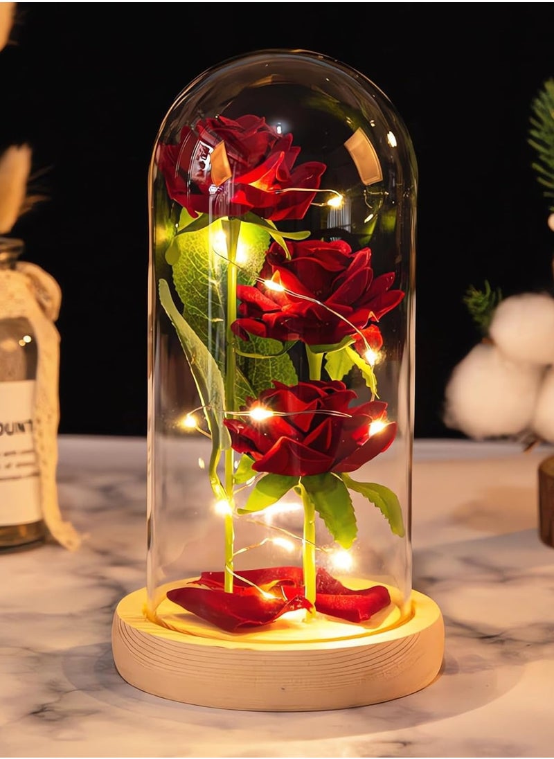 Galaxy Rose Gift - 3 Glass Roses with LED Dome, Perfect for Mother's Day, Anniversaries u0026 Birthdays - Unique Artificial Flower Gift for Her