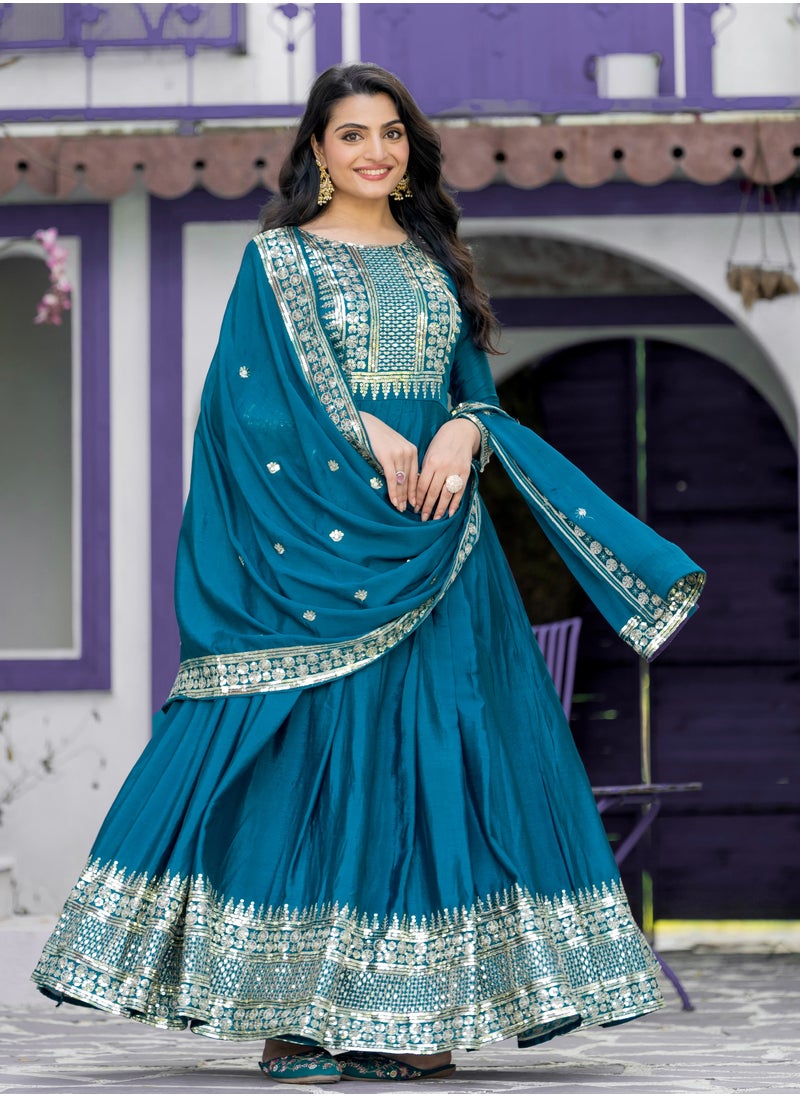 New Launching Heavy Designer Party Wear Look Gown-Dupatta in Heavy Embroidery Sequence Work