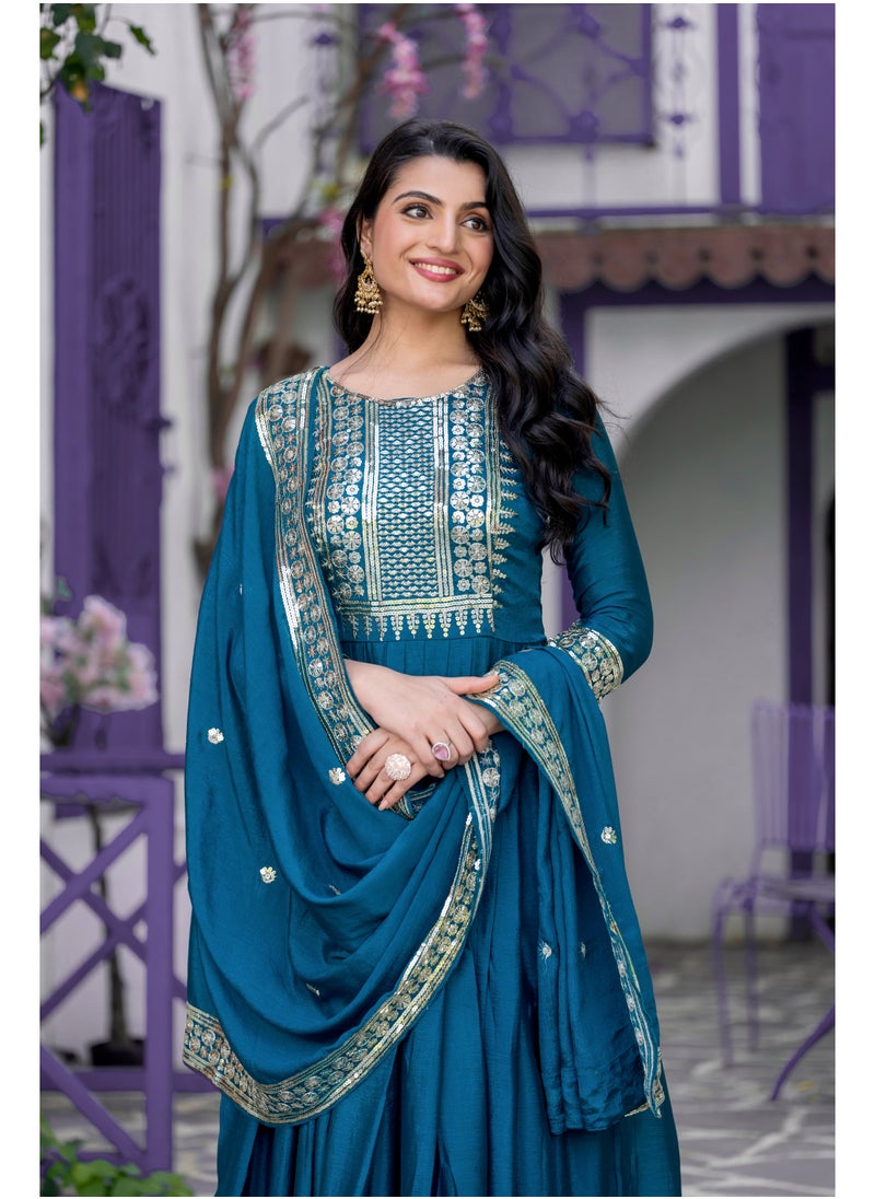 New Launching Heavy Designer Party Wear Look Gown-Dupatta in Heavy Embroidery Sequence Work