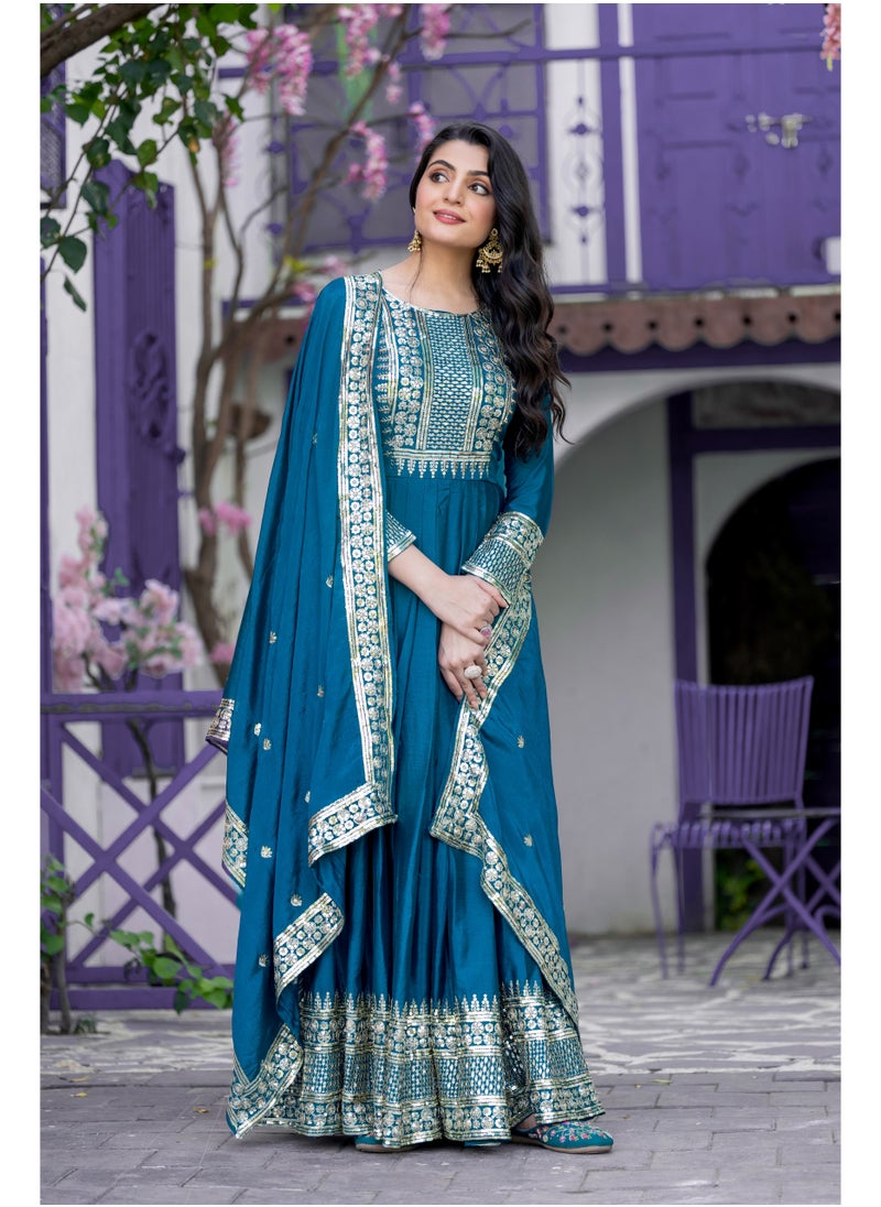 New Launching Heavy Designer Party Wear Look Gown-Dupatta in Heavy Embroidery Sequence Work