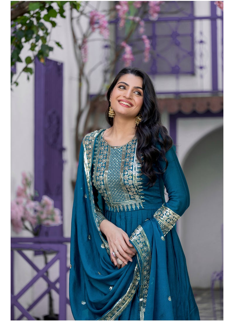 New Launching Heavy Designer Party Wear Look Gown-Dupatta in Heavy Embroidery Sequence Work