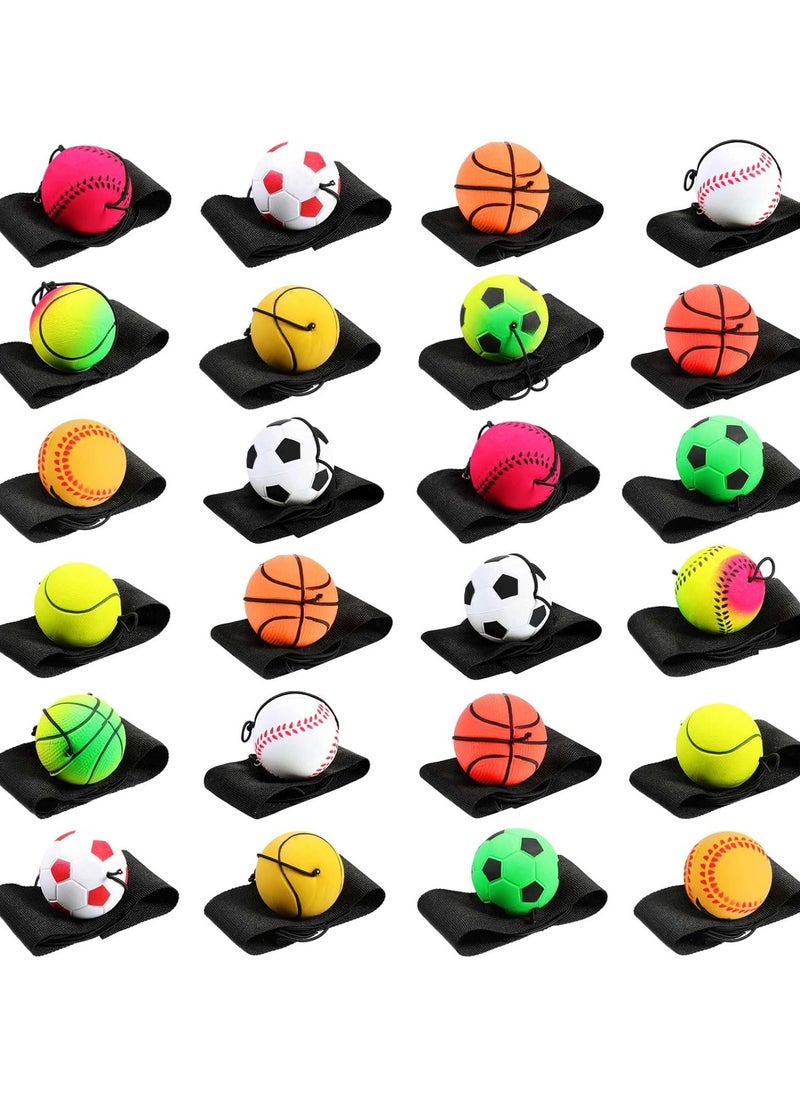 24 Pcs Wrist Bounce Ball on Elastic Rope Wrist Ball with Elastic Rope Spring Ball with Elastic Rope for Kids Adults Wrist Exercise