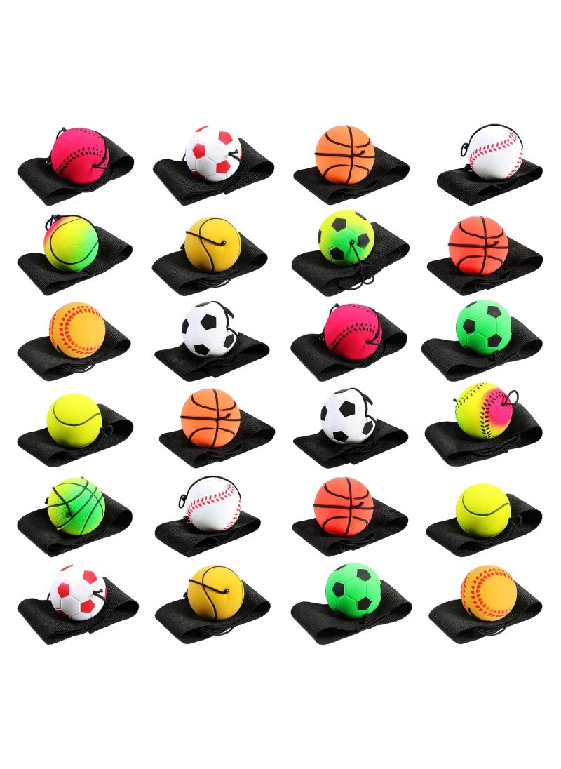 24 Pcs Wrist Bounce Ball on Elastic Rope Wrist Ball with Elastic Rope Spring Ball with Elastic Rope for Kids Adults Wrist Exercise