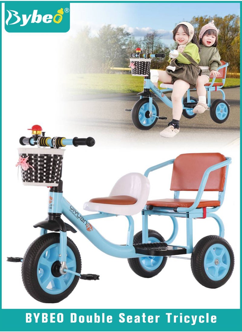 Double Seat Children Tricycle, Kids Trike Bike, Toddlers Ride-On Tricycle With Large Rear Seat, Twins Stroller For Baby Boys And Girls Ages 1-8 Years Old