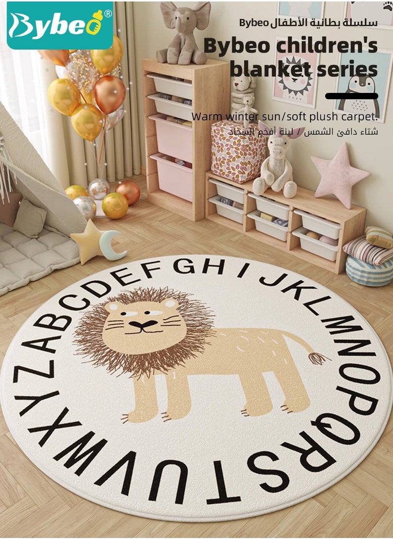 Round Rug for Baby, Kids Play Mat, Toddlers Crawling Cushion for Boys and Girls, Cute Circle Carpet for Kids Room Bedroom Playroom, Non-slip, Washable, Faux-cashmere, Soft，120cm