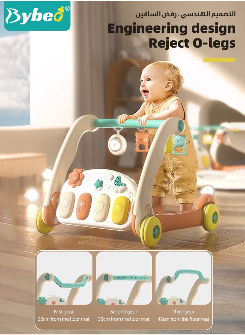 4 In 1 Baby Playmat u0026 Push Learning Walker, Infant Play Piano Gym Activity Center With Walkers, Learning Walking Stroller, Tummy Time Play Mat, Baby Walker Fitness Rack With Musical Keyboard And