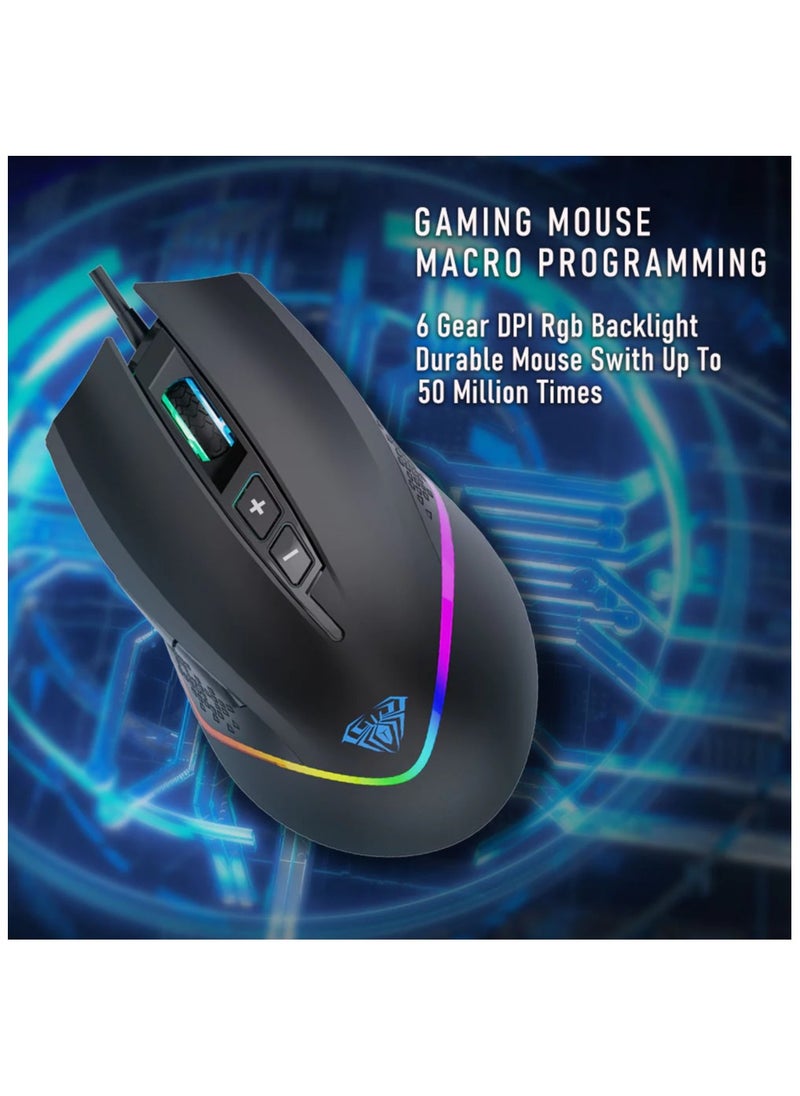 AULA F805 Wired Gaming Mouse with Side Buttons RGB Backlit, 6400 DPI Adjustable Ergonomic Optical USB Computer Mice, Black