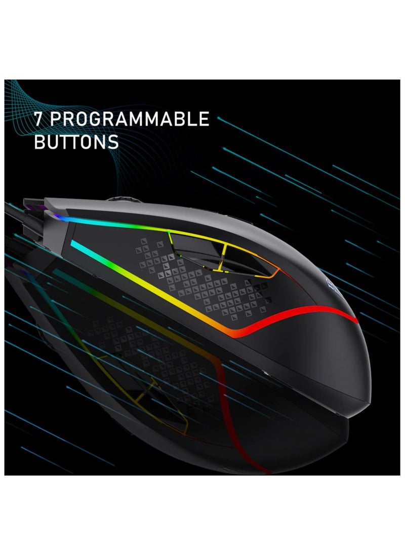 AULA F805 Wired Gaming Mouse with Side Buttons RGB Backlit, 6400 DPI Adjustable Ergonomic Optical USB Computer Mice, Black