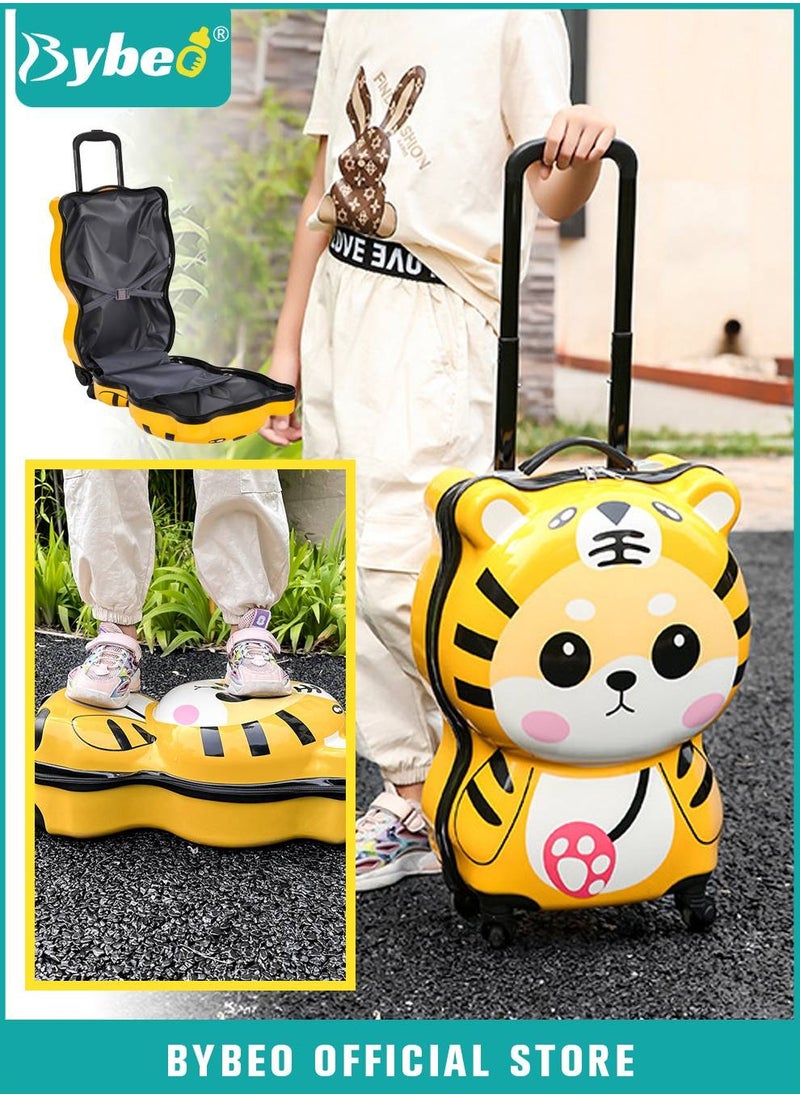 Kids Luggage,  Children Travel Suitcase on Wheels, Cute Cartoon Tiger Shaped Child Trolley Case, Hard Shell Traveling Rolling Luggages, for Boys Girls Toddler Travels and School Gift, 18 Inch