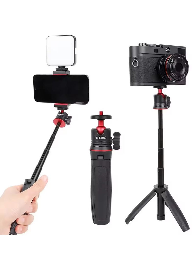 Selfie Stick Tripod, Phone Camera Handle Grip, Video Table Stand for Sony, Go Pro, Canon, Nikon, Vlog, iPhone