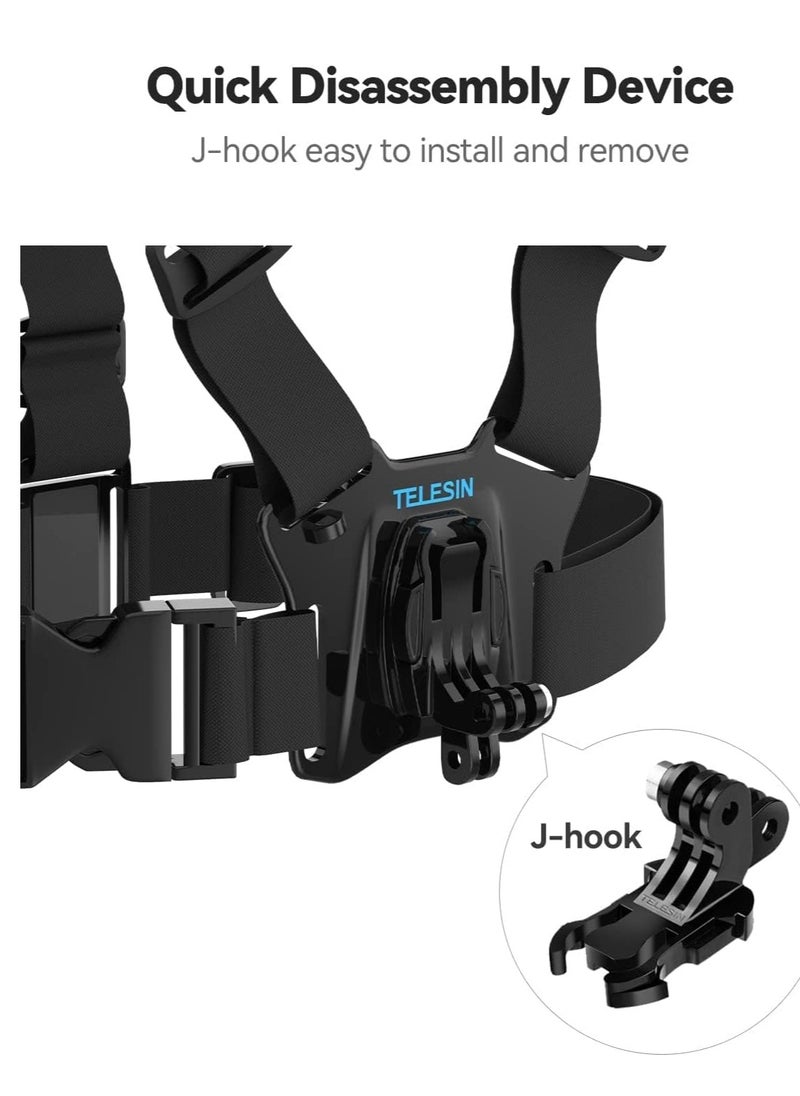 TELESIN Chest Strap with Head Strap Dual-Mount/J-Hook for GoPro/Action Cameras GP-CGP-T07+T04