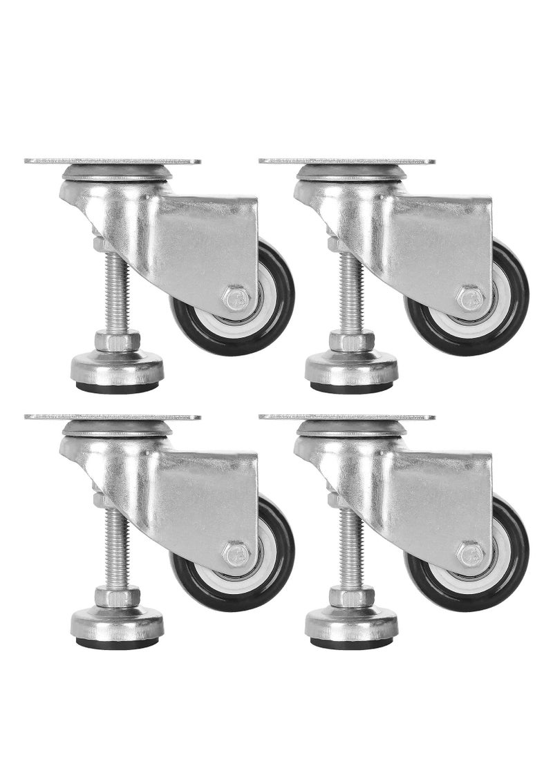 Swivel Leveling Castors Set of 4, 50mm Adjustable Wheels for Industrial Applications, Ideal for Workbenches and Trolleys, Load Capacity 66kg