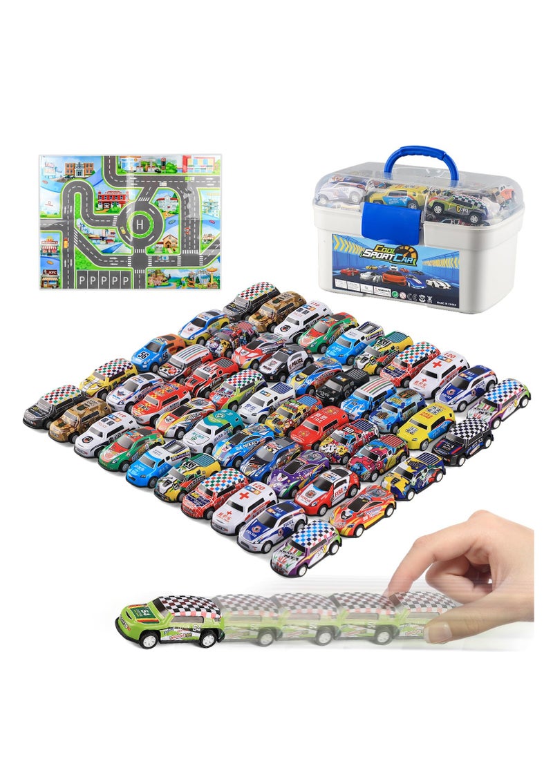 50PCS Pull Back Cars, Toys for 3 Year Old Boys Girls, Push and Go Toy Race Car Vehicle with Storage Box, Friction Power Diecast Kids Toy Mini Cars, Best Gifts for Party Birthday