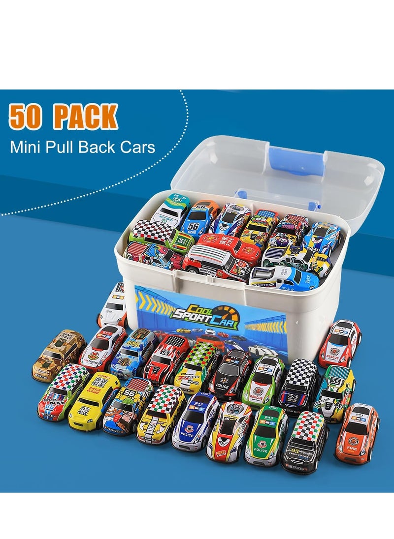 50PCS Pull Back Cars, Toys for 3 Year Old Boys Girls, Push and Go Toy Race Car Vehicle with Storage Box, Friction Power Diecast Kids Toy Mini Cars, Best Gifts for Party Birthday