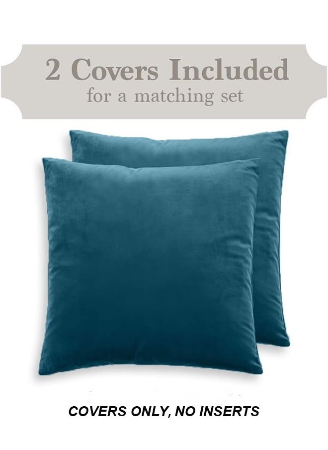 Velvet Pillow Covers 18x18 Inch Set of 2, Decorative Square Throw Pillow Covers Soft Solid Pillowcase for Sofa Couch Cushion Living Room Bedroom, Peacock Blue