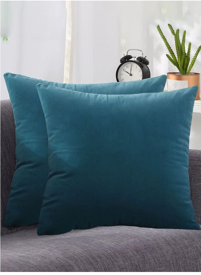 Velvet Pillow Covers 18x18 Inch Set of 2, Decorative Square Throw Pillow Covers Soft Solid Pillowcase for Sofa Couch Cushion Living Room Bedroom, Peacock Blue