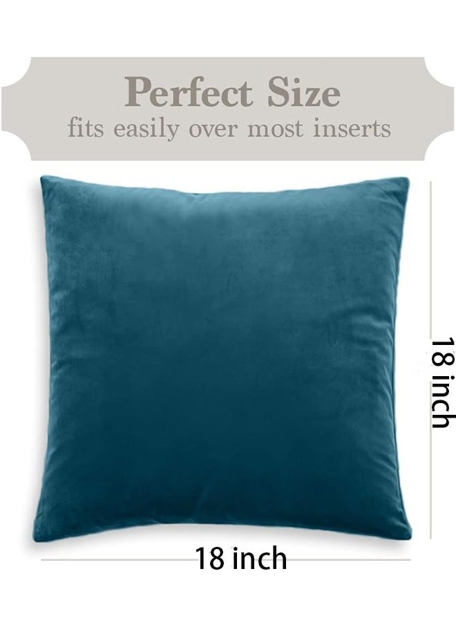 Velvet Pillow Covers 18x18 Inch Set of 2, Decorative Square Throw Pillow Covers Soft Solid Pillowcase for Sofa Couch Cushion Living Room Bedroom, Peacock Blue