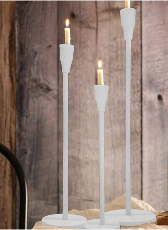 Matte White Candle Holders Set Of 3 For Taper Candles Decorative Candlestick Holder For Wedding Dinning Party Fits 3/4 inch Thick Candle And Led Candles White