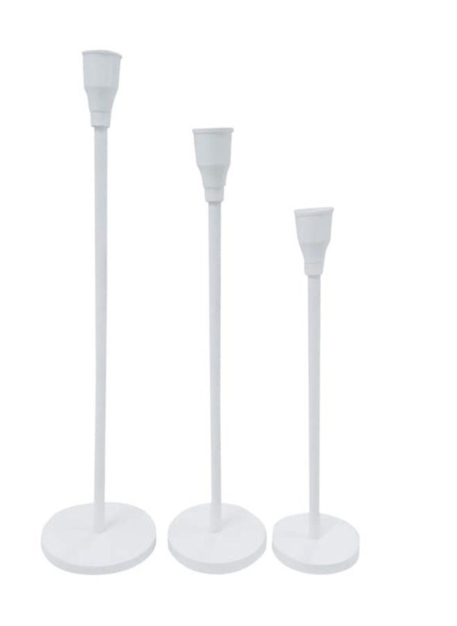 Matte White Candle Holders Set Of 3 For Taper Candles Decorative Candlestick Holder For Wedding Dinning Party Fits 3/4 inch Thick Candle And Led Candles White