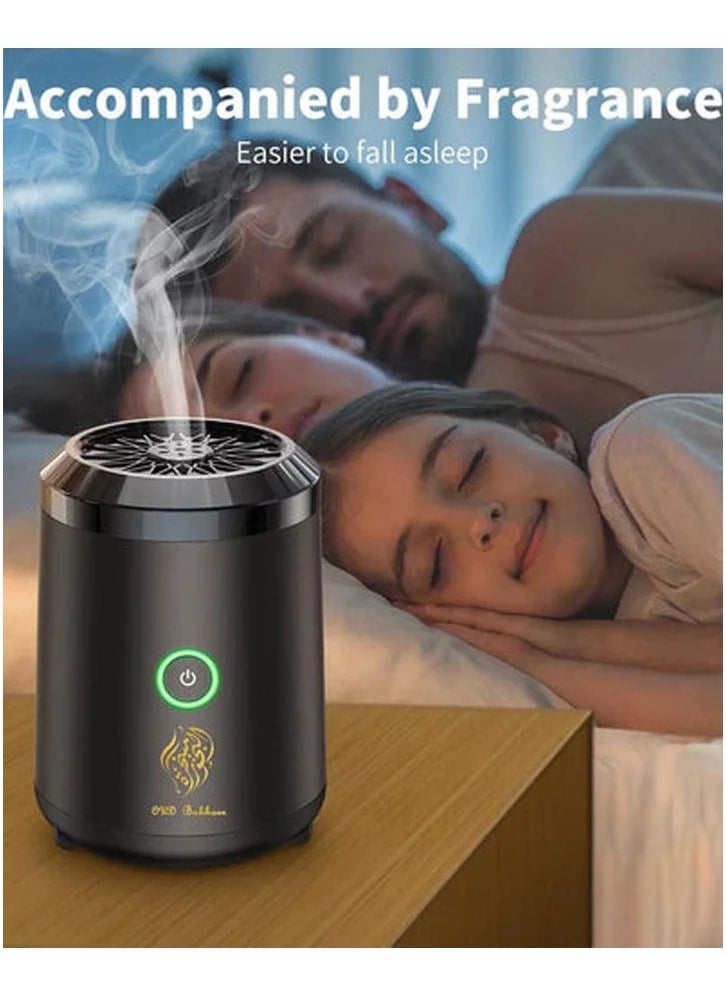 Portable Mini Electric Bukhoor Type-C Power Rechargeable Incense Burner for Car and Home Black