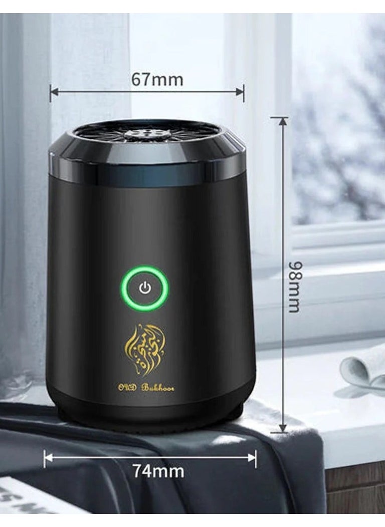 Portable Mini Electric Bukhoor Type-C Power Rechargeable Incense Burner for Car and Home Black
