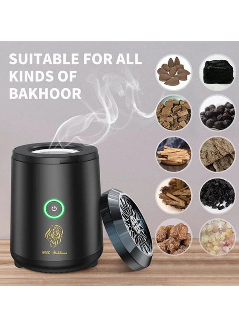 Portable Mini Electric Bukhoor Type-C Power Rechargeable Incense Burner for Car and Home Black