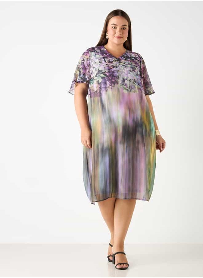 Plus Size Ulla Popken Print Dress with V-neck