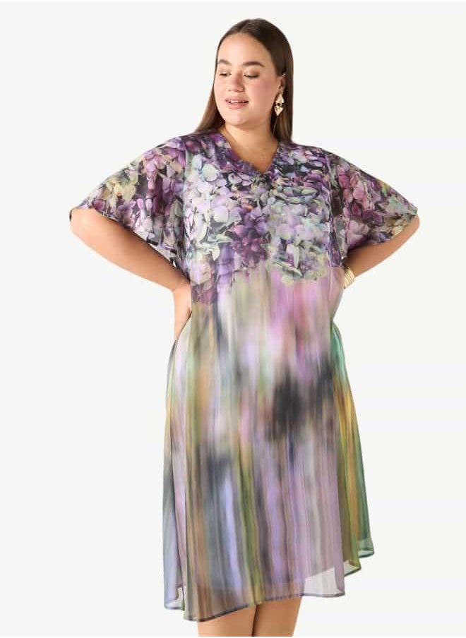 Plus Size Ulla Popken Print Dress with V-neck